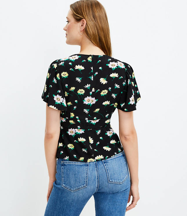 Floral Flutter Sleeve V-Neck Top