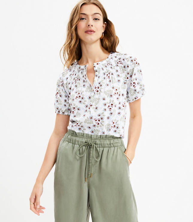 Floral Smocked Button Top