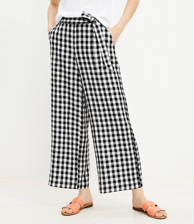 Gingham wide outlet leg trousers