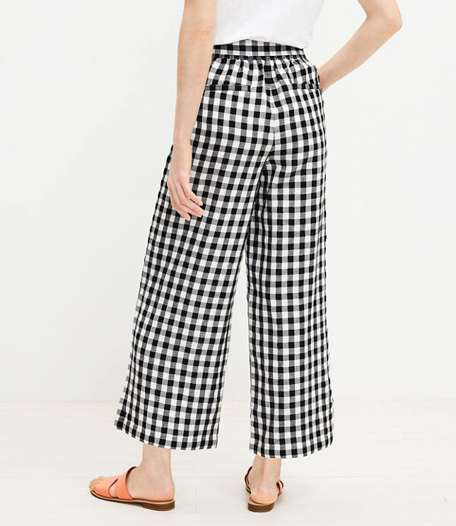 Tie Waist Fluid Wide Leg Crop Pants in Gingham