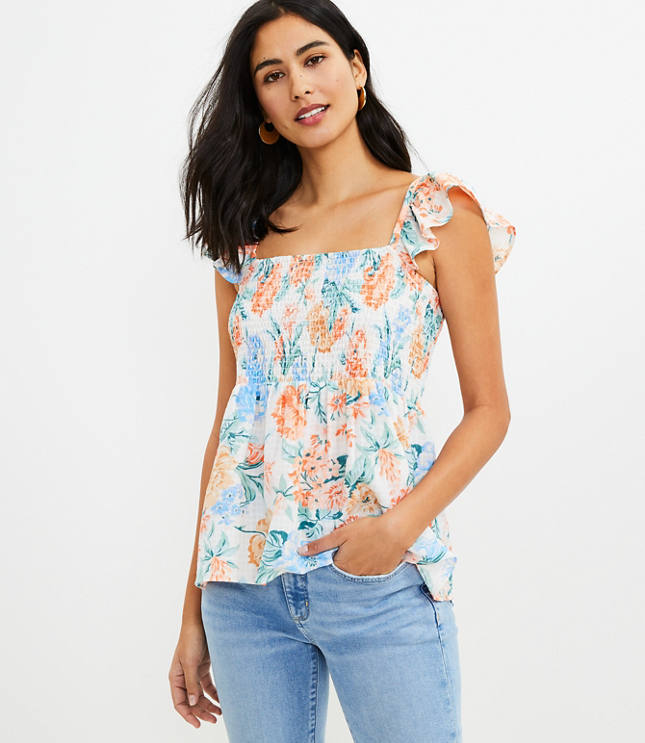 Garden Smocked Peplum Shell