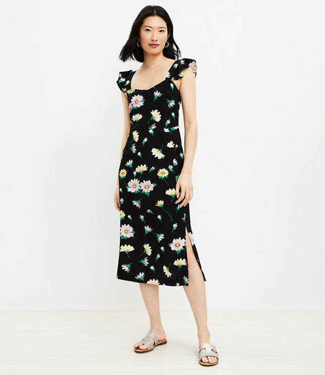 Floral Ruffle Strap Midi Dress