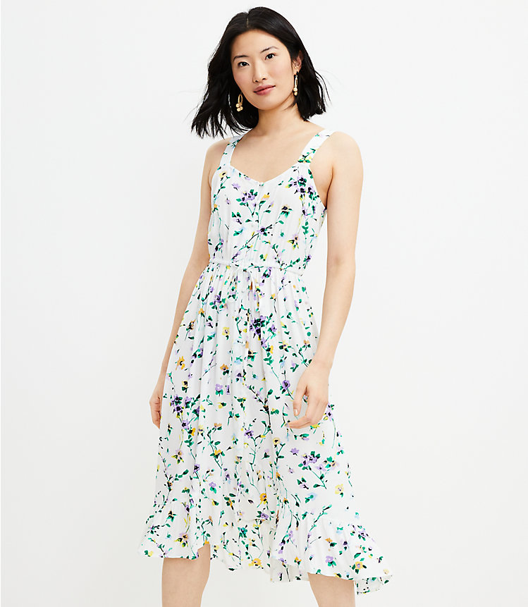 Floral Button Ruffle Midi Dress image number 0