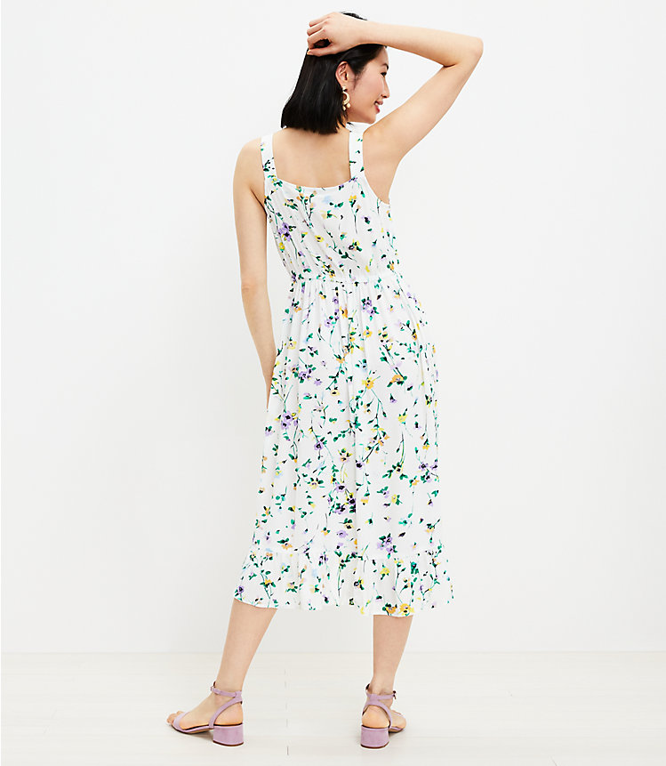 Floral Button Ruffle Midi Dress image number 2