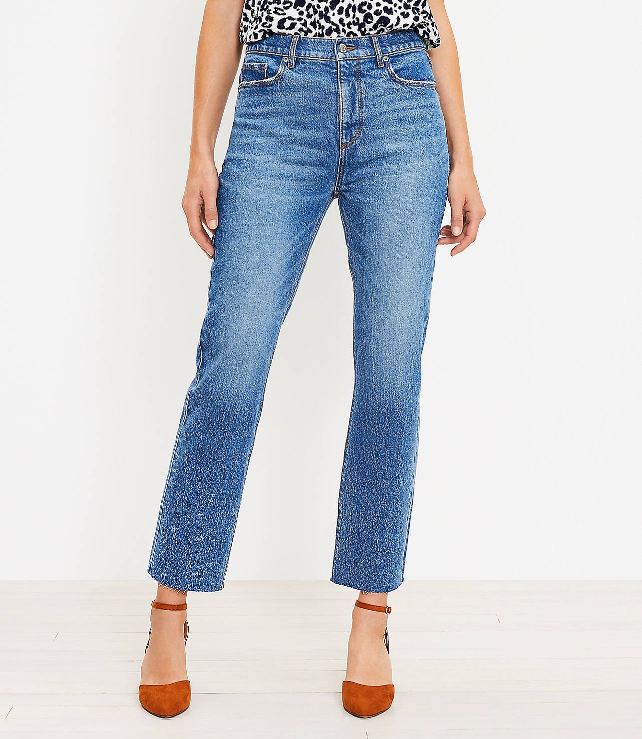 Petite High Rise Straight Crop Jeans in Light Authentic Indigo Wash