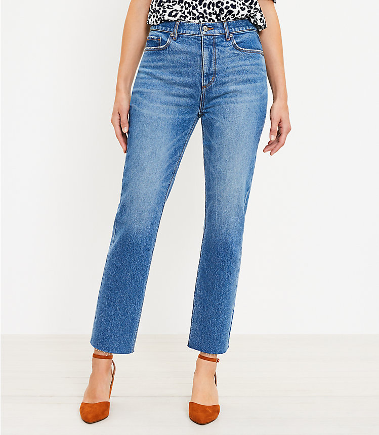 Curvy High Rise Straight Crop Jeans in Light Authentic Indigo Wash image number null