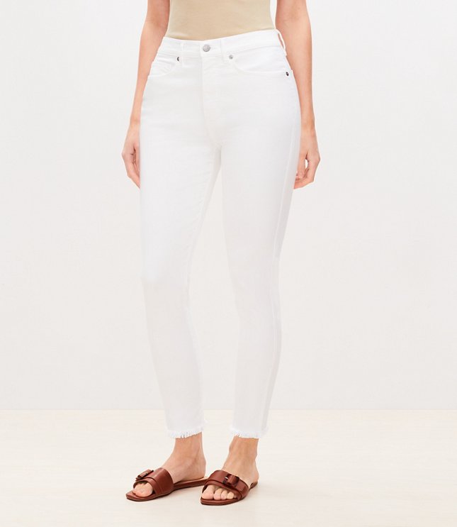 Curvy High Rise Frayed Skinny Jeans in White