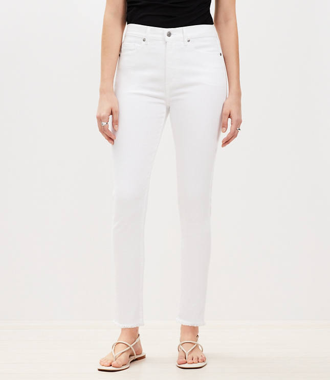 Curvy Frayed High Rise Skinny Jeans in White