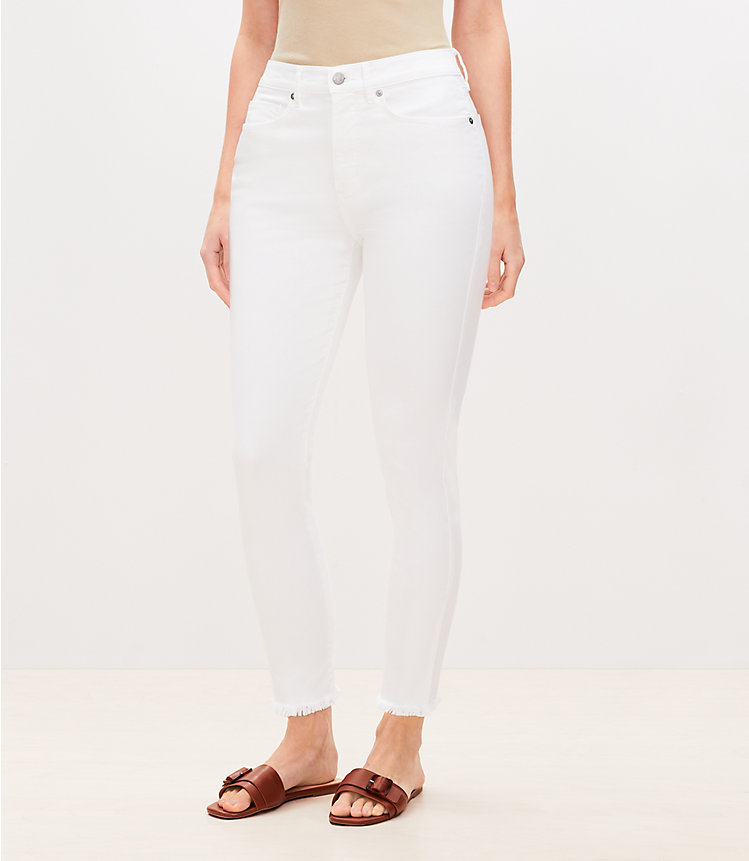 Curvy High Rise Frayed Skinny Jeans in White image number null