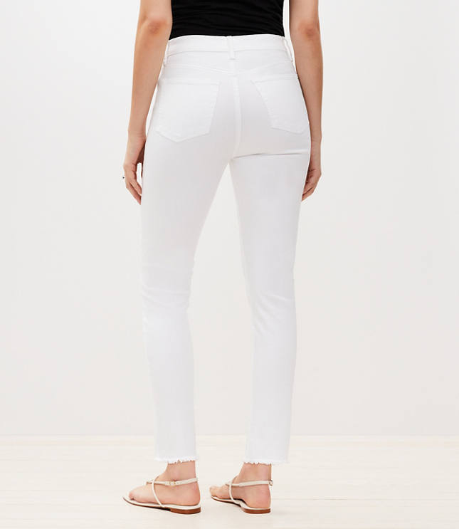 Curvy Frayed High Rise Skinny Jeans in White