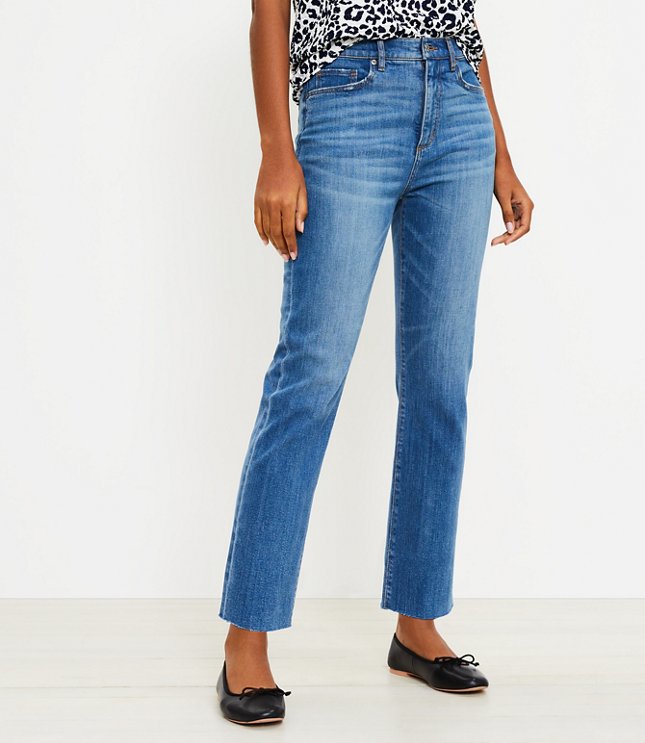 Petite High Rise Straight Crop Jeans in Rich Mid Indigo Wash