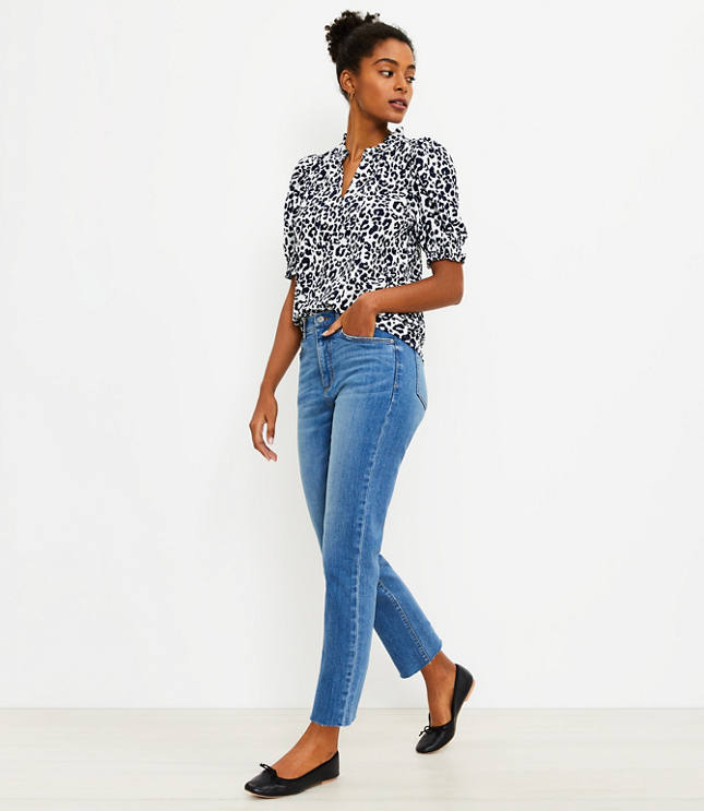 Petite High Rise Straight Crop Jeans in Rich Mid Indigo Wash