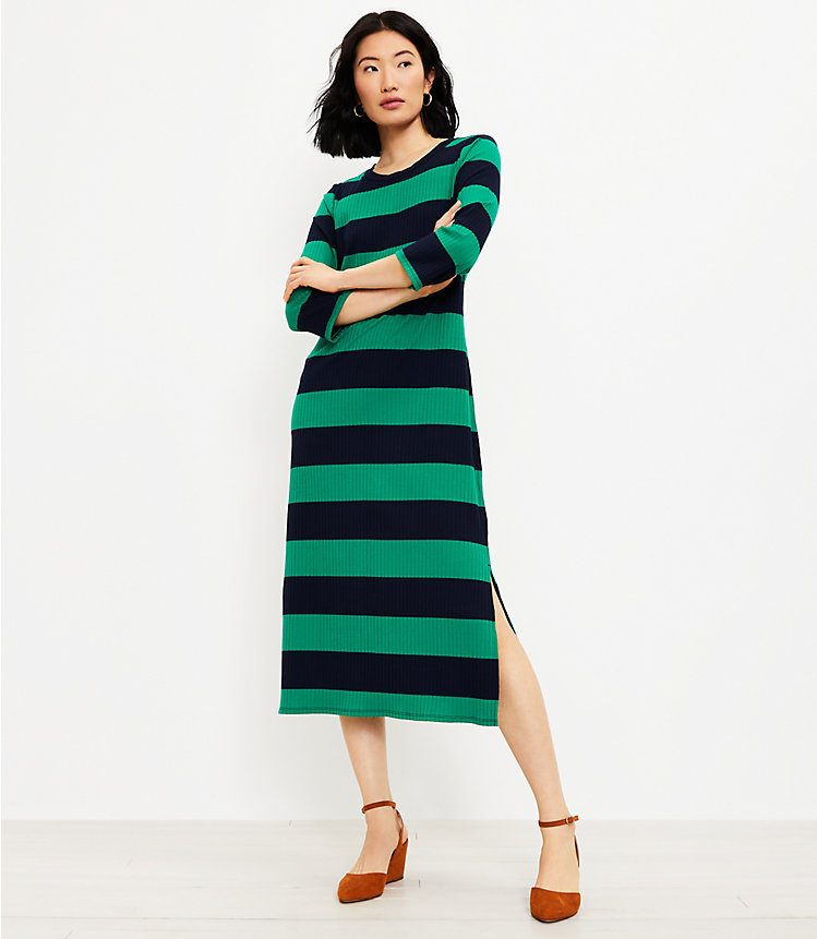 Petite Striped 3/4 Sleeve Midi Dress image number 0