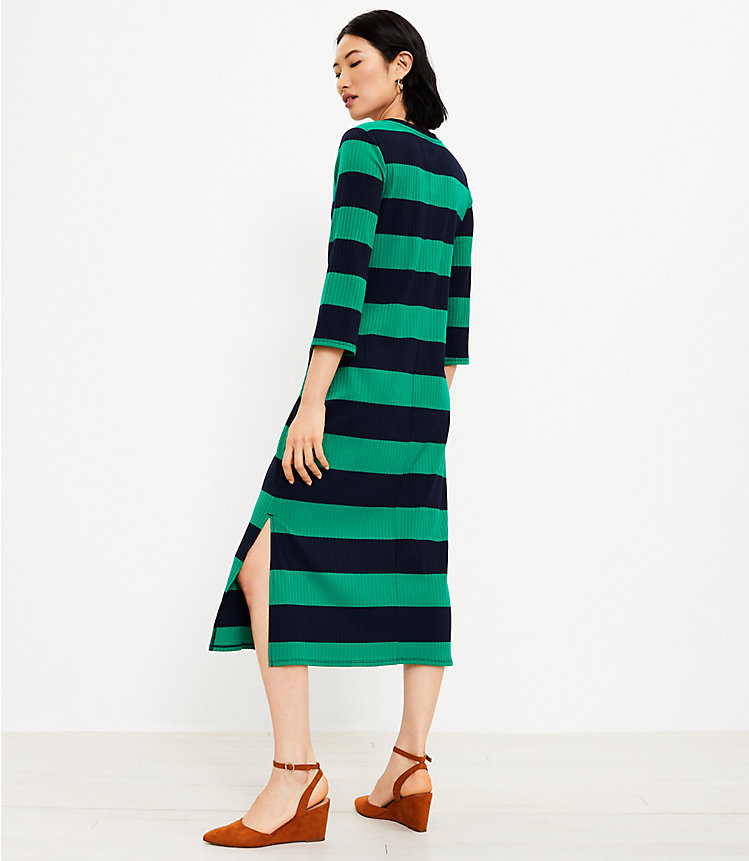 Petite Striped 3/4 Sleeve Midi Dress image number 2
