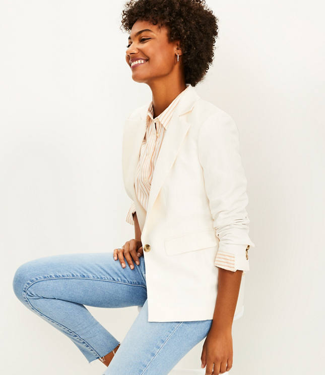 Petite white outlet linen blazer