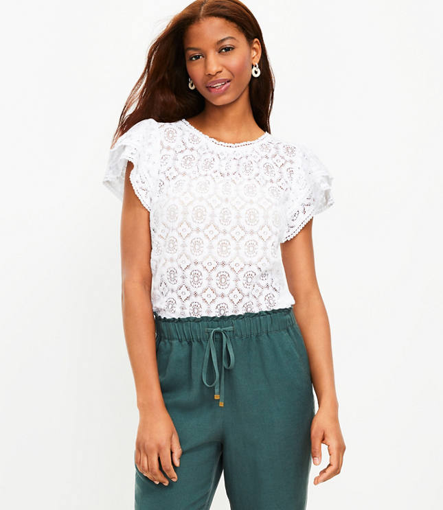 Floral Lace Flutter Sleeve Top