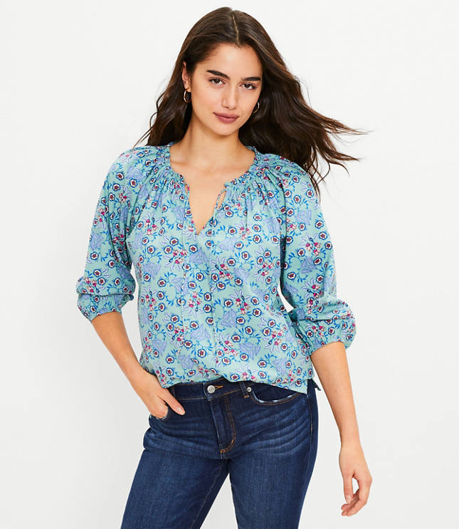 Shirred Body Tie Front Blouse - White