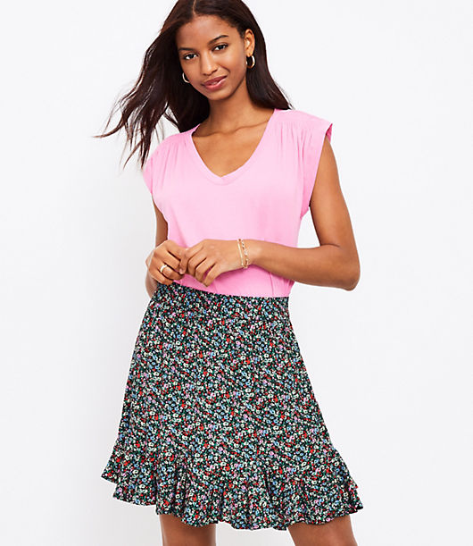 Loft Petite Spring Bloom Flounce Skirt