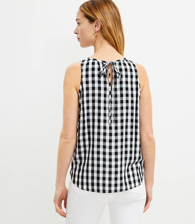 Gingham Tie Back Keyhole Shell