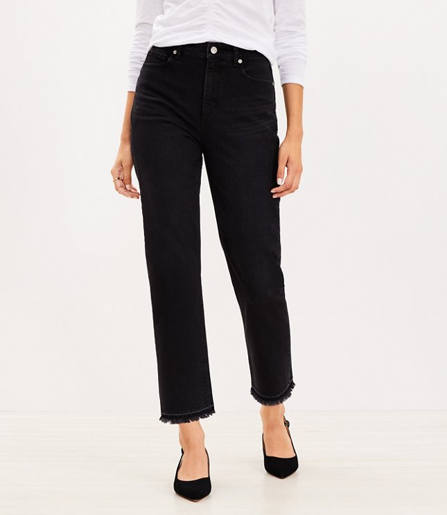 Curvy Let Down Hem High Rise Straight Crop Jeans in Washed Black Wash ...