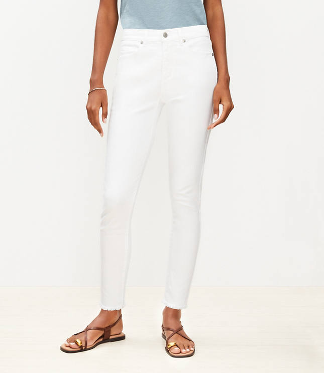 Petite Frayed High Rise Skinny Jeans in White