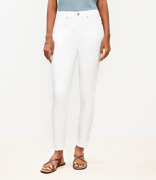 Petite Curvy High Rise Frayed Skinny Jeans in White