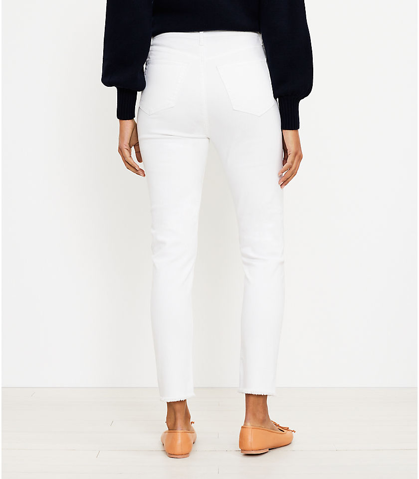Petite Curvy High Rise Frayed Skinny Jeans in White