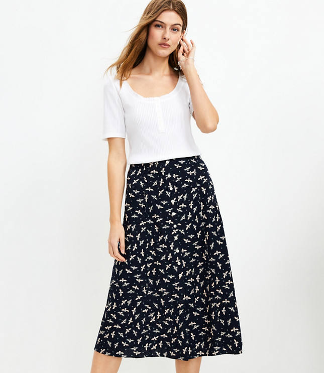 Petite Bee Button Midi Skirt