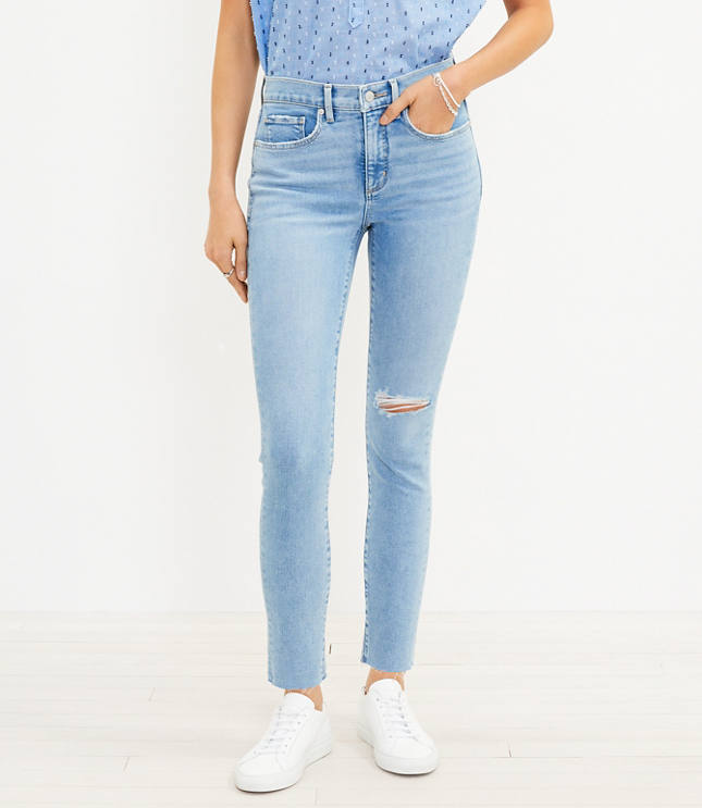 Cuffed High Rise Straight Jeans in Bright Mid Indigo Wash