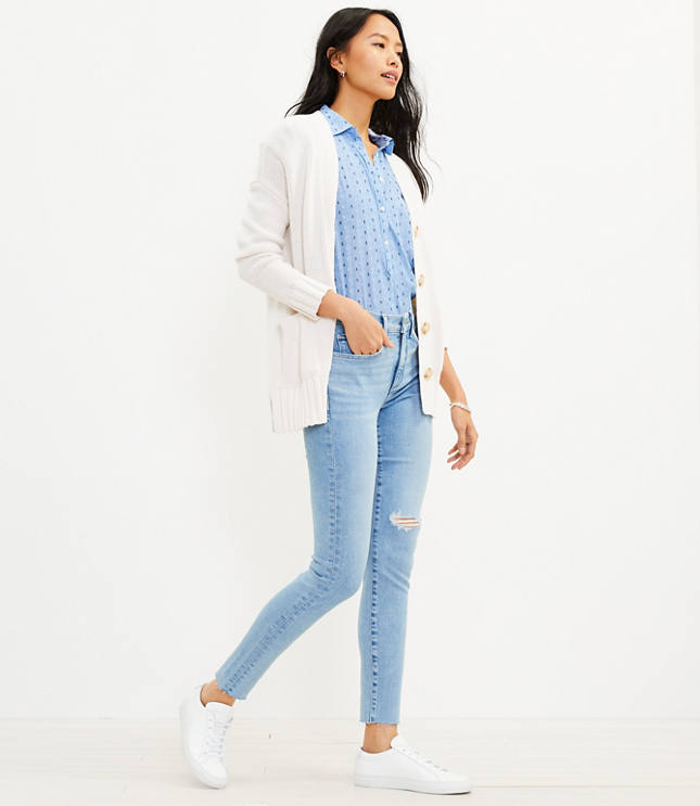 Cuffed High Rise Straight Jeans in Bright Mid Indigo Wash