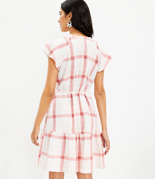 Petite Plaid Flutter Tie Neck Dress