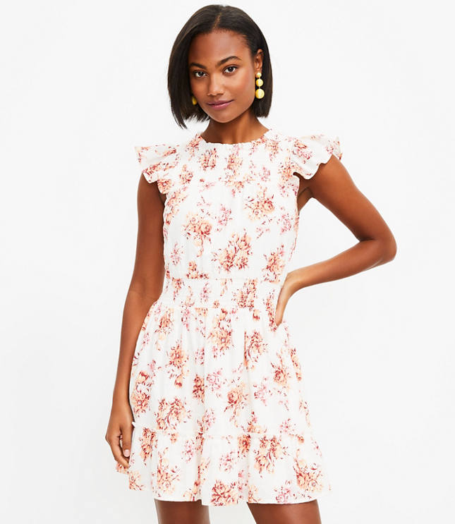 Tall Floral Smocked Ruffle Flare Dress