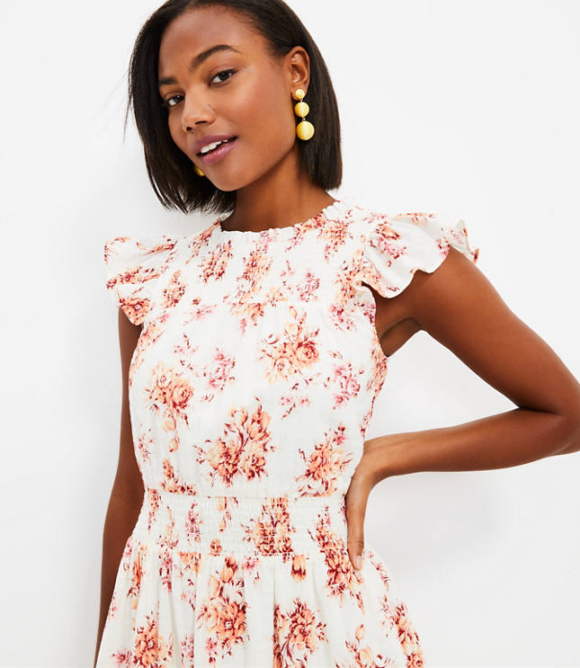 Tall Floral Smocked Ruffle Flare Dress