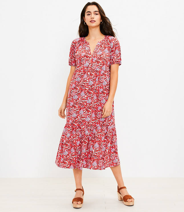 Loft Petite Floral Tiered Pocket Shirtdress