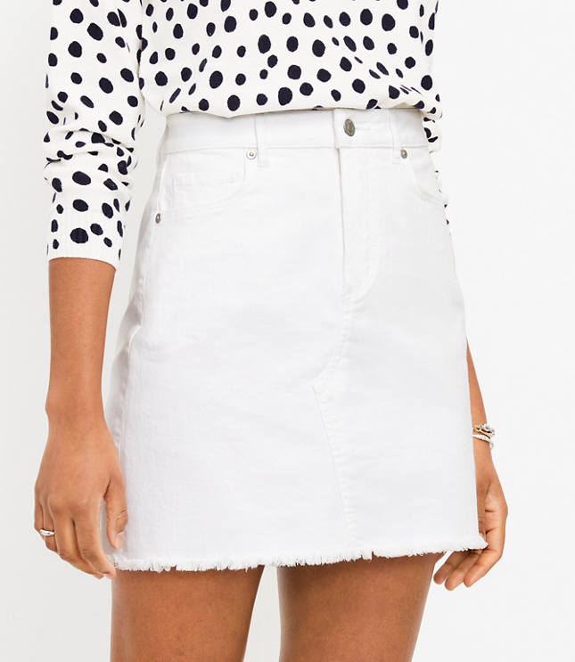 White denim skirt shop with frayed hem