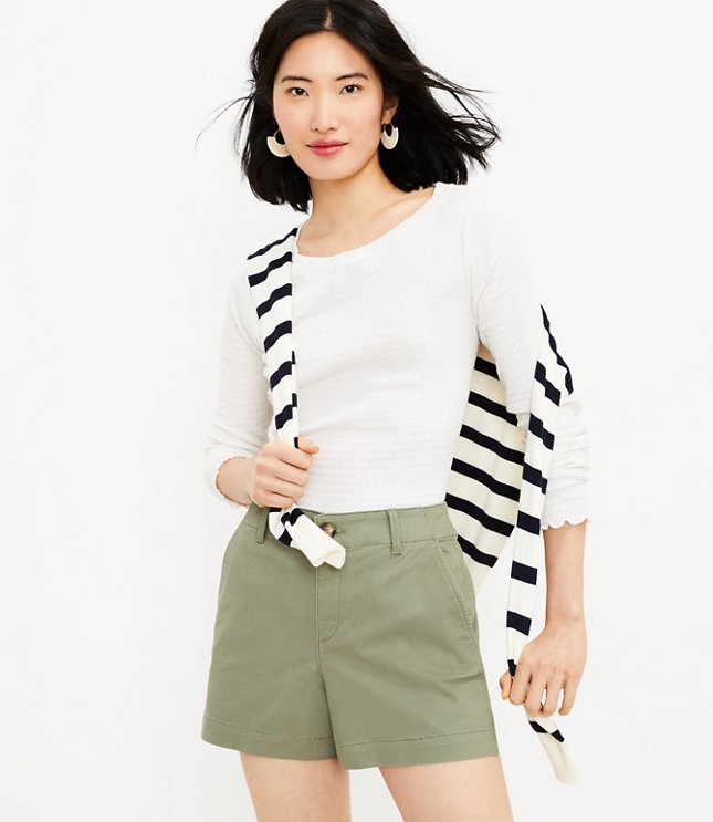 LookbookStore Chino Shorts Women 5 Inch Brilliant White Shorts for