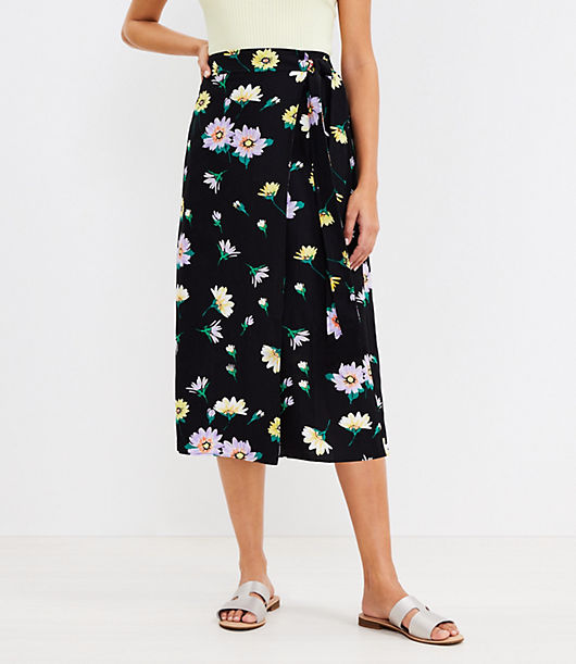 Loft Petite Floral Wrap Midi Skirt