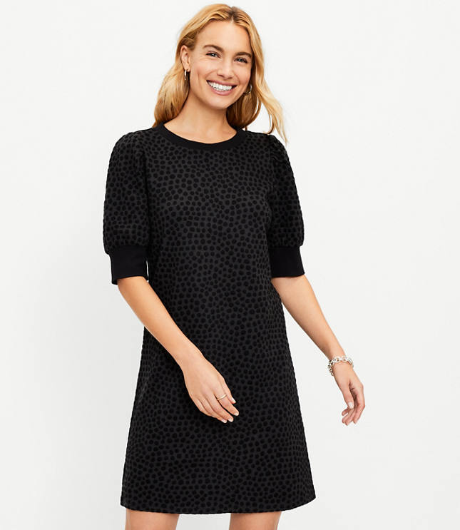 Petite Dotted Puff Sleeve Sweatshirt Dress