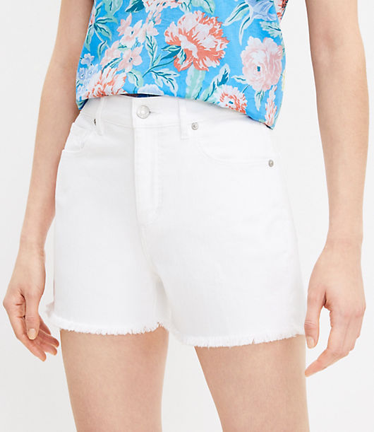 Loft Curvy Frayed Denim Cut Off Shorts in White