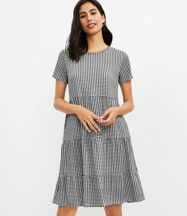 Petite Gingham Tiered Swing Pocket Dress