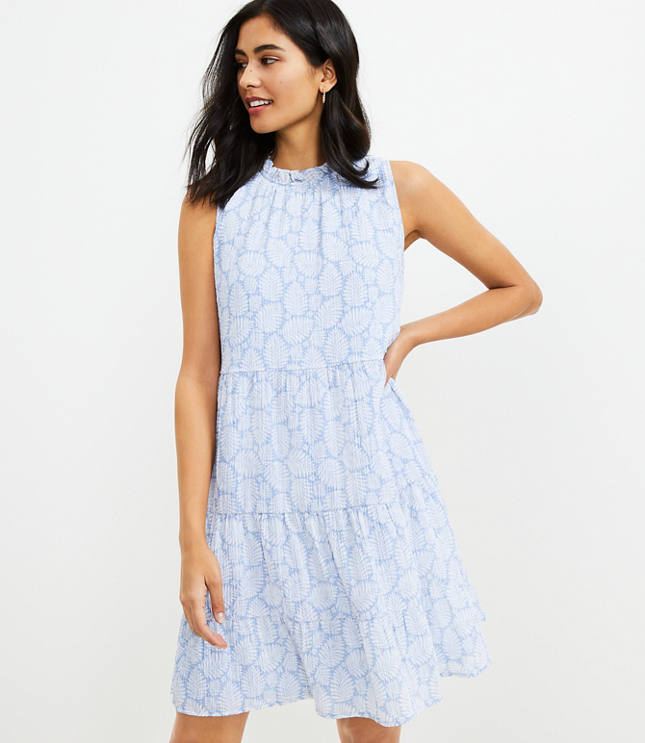 Petite Leaf Ruffle Tiered Swing Dress