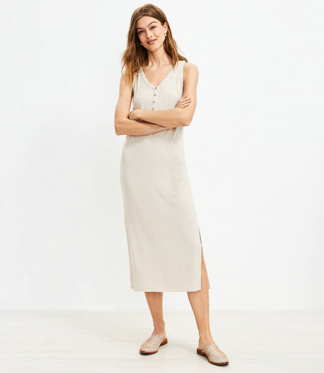 Petite Heathered Henley Midi Dress