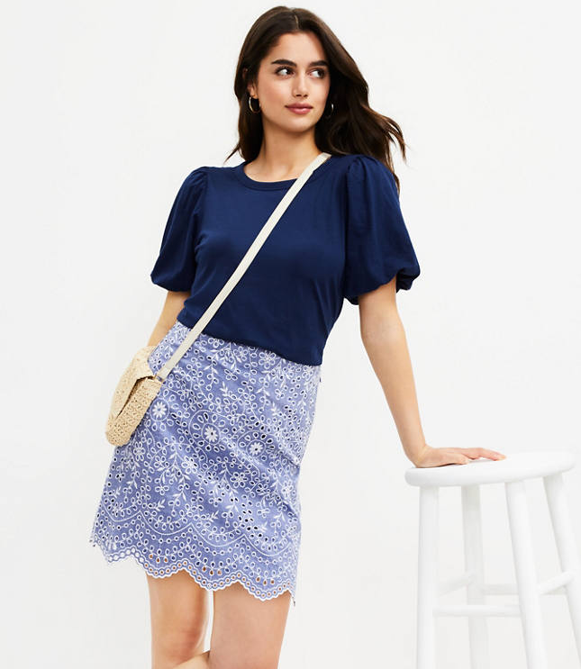 Petite Embroidered Scalloped Shift Skirt LOFT