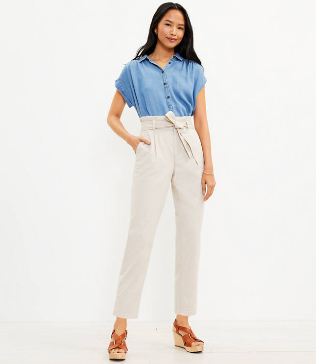 Just Wing It Khaki Paperbag Waist Cropped Pants