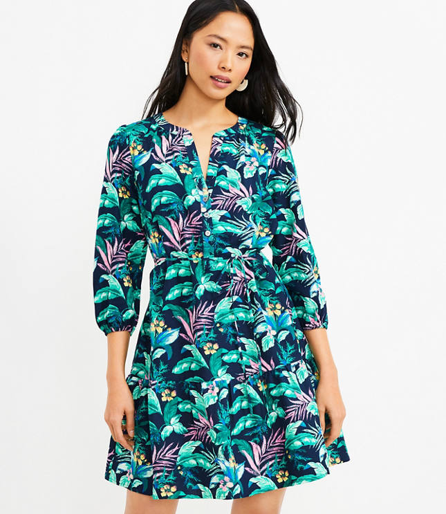 Loft Palm Henley Flounce Shirtdress