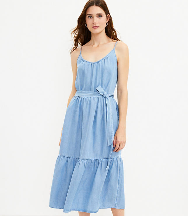 Loft Chambray Strappy Tiered Midi Dress