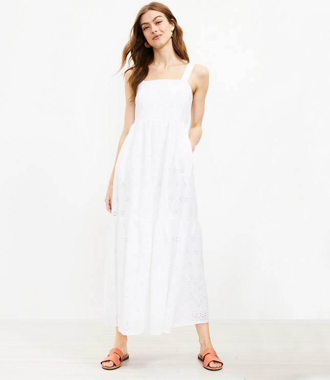 Eyelet Strappy Tiered Maxi Pocket Dress