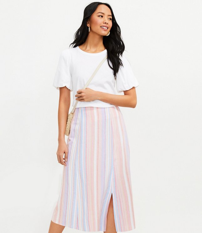 Loft Striped Side Slit Midi Skirt