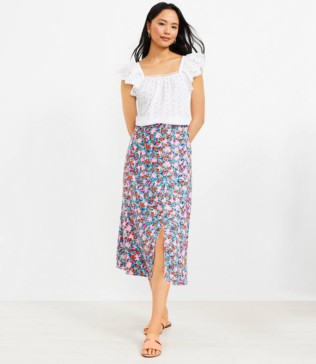 Loft Petite Daisy Side Slit Midi Skirt