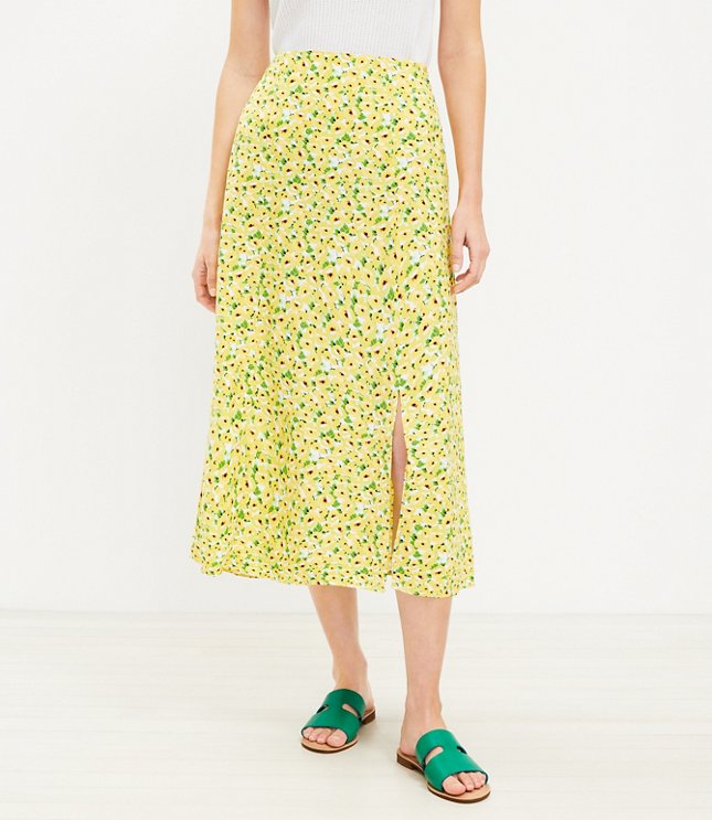 Loft Petite Floral Side Slit Midi Skirt